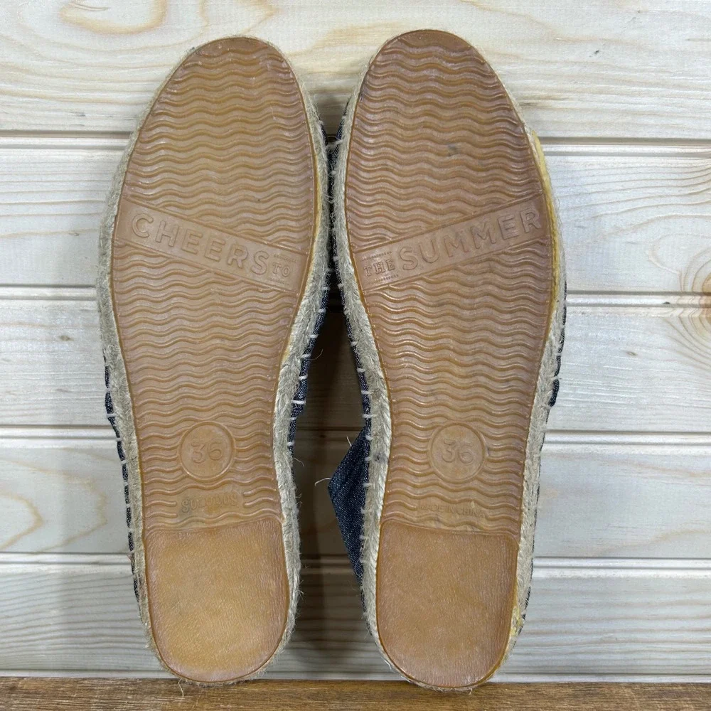 Soludos Miro Black Chambray Espadrille Flats Women 36 New